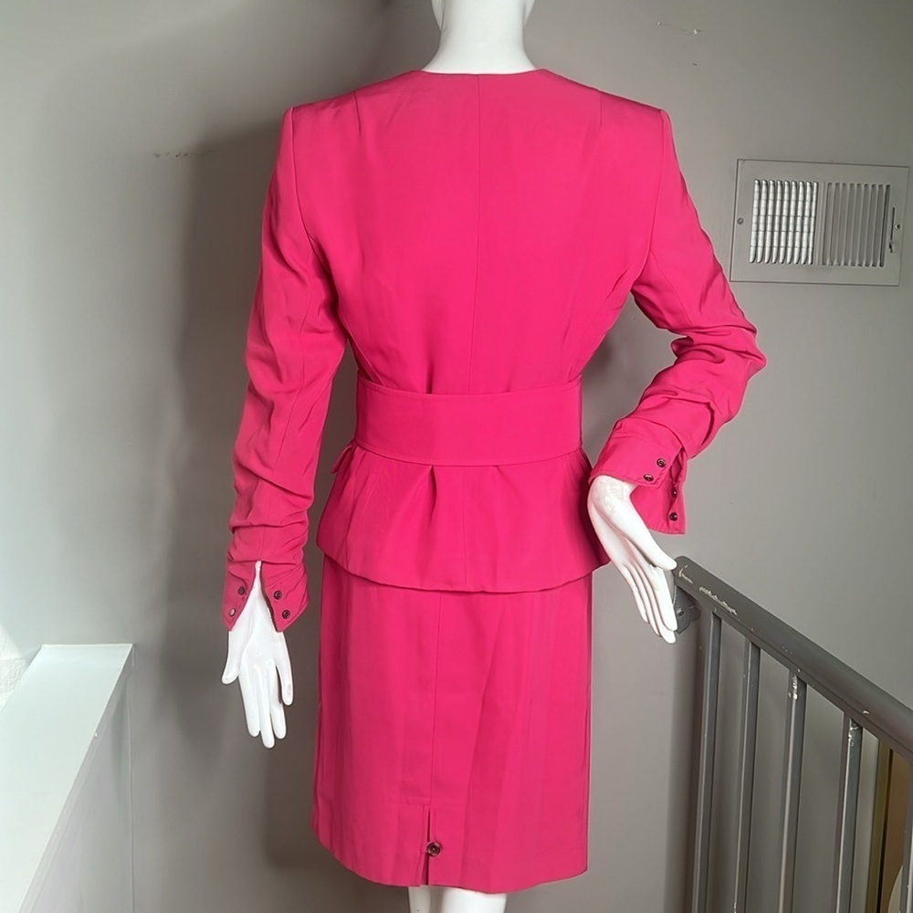 Yves Saint Laurent YSL Sz 38 Pink Vintage Three Piece Skirt Jacket Belt Suit - Picture 2 of 16